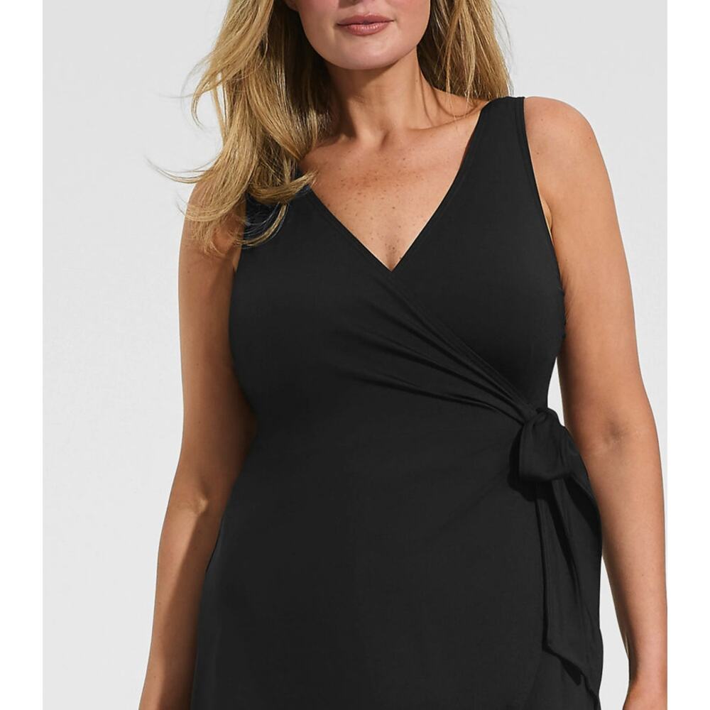 Lands End Wrap & Side Tie Swim Dress Swimsuit | 16W, Black - Picture 3 of 16